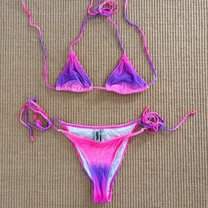 Triangl Bikini in Neon Pink Purple Ombre Velvet